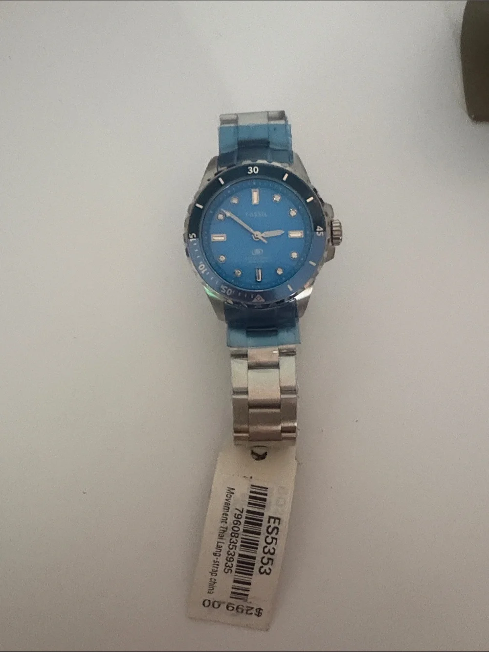 Fossil Blue Dial Silver-Tone Stainless Watch